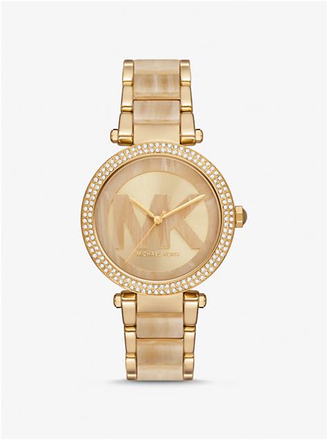 michael kors parker gold tone and acetate watch|Michael Kors parker watch.